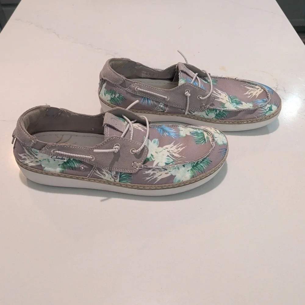 Clarks Higley Tie Sneakers Sand Floral Beige Boat Shoes Mens Sz 11 (No Insoles)